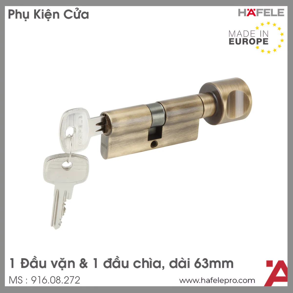 Ruột Khóa 1 Chìa 1 Vặn 63mm Hafele 916.08.272