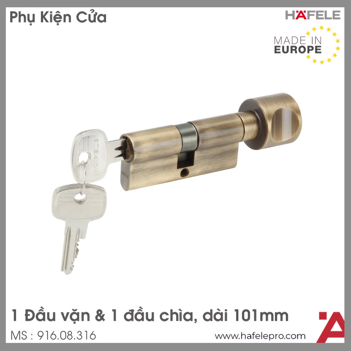 Ruột Khóa 1 Chìa 1 Vặn 101mm Hafele 916.08.316