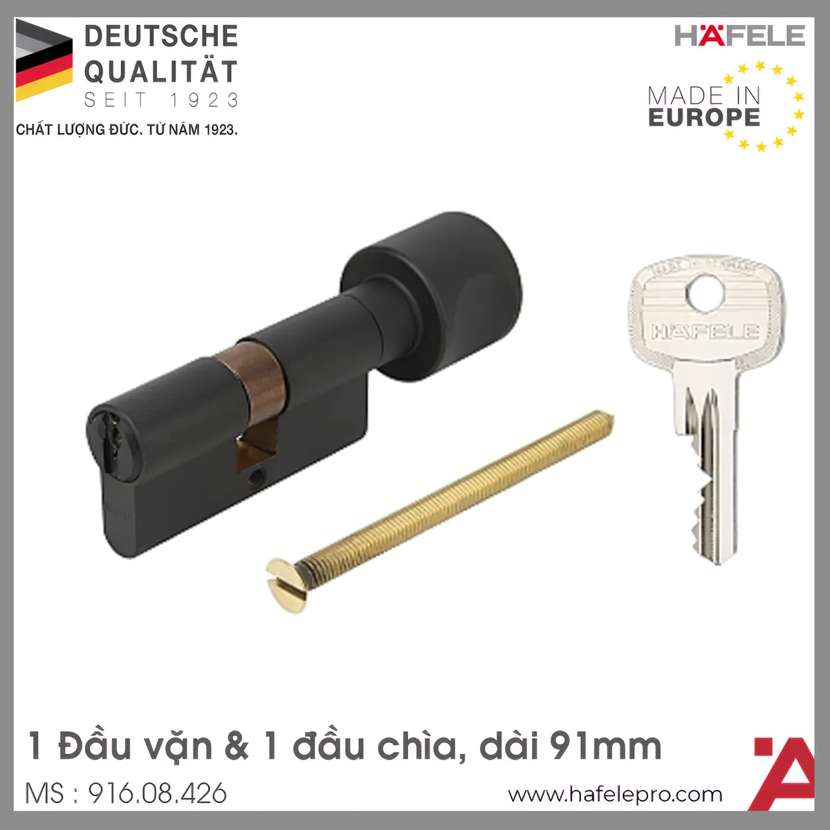 Ruột Khóa 1 Chìa 1 Vặn 91mm Hafele 916.08.426