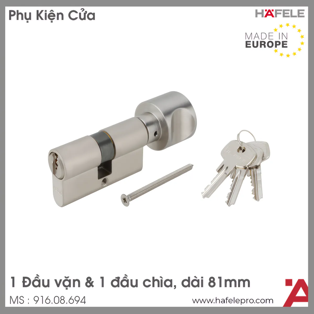 Ruột Khóa 1 Chìa 1 Vặn 81mm Hafele 916.08.694
