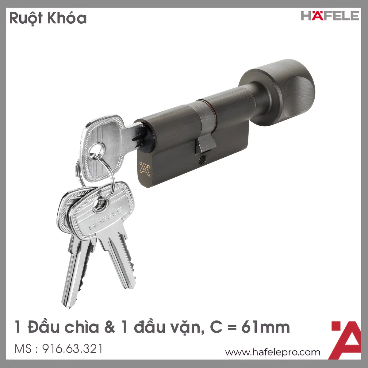 Ruột Khóa 1 Vặn 1 Chìa 61mm Hafele 916.63.321