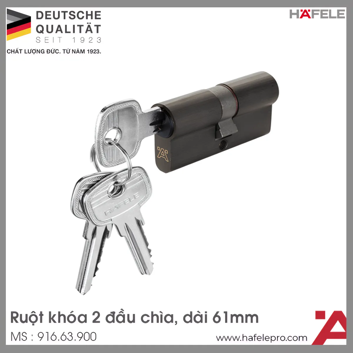 Ruột Khóa 2 Đầu Chìa 61mm Hafele 916.63.900