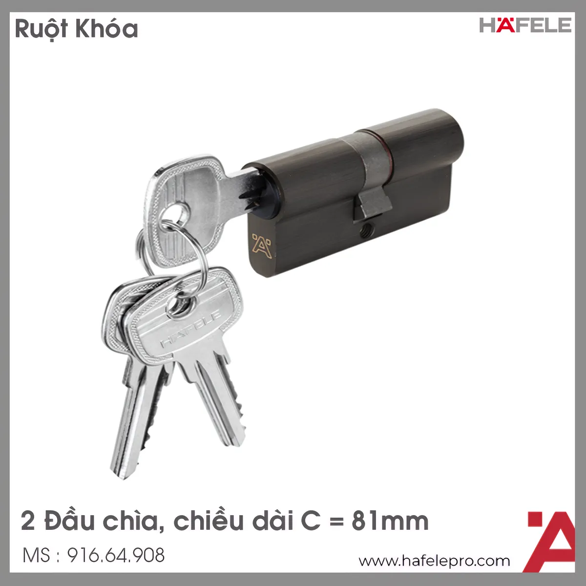 Ruột Khóa 2 Đầu Chìa 81mm Hafele 916.64.908