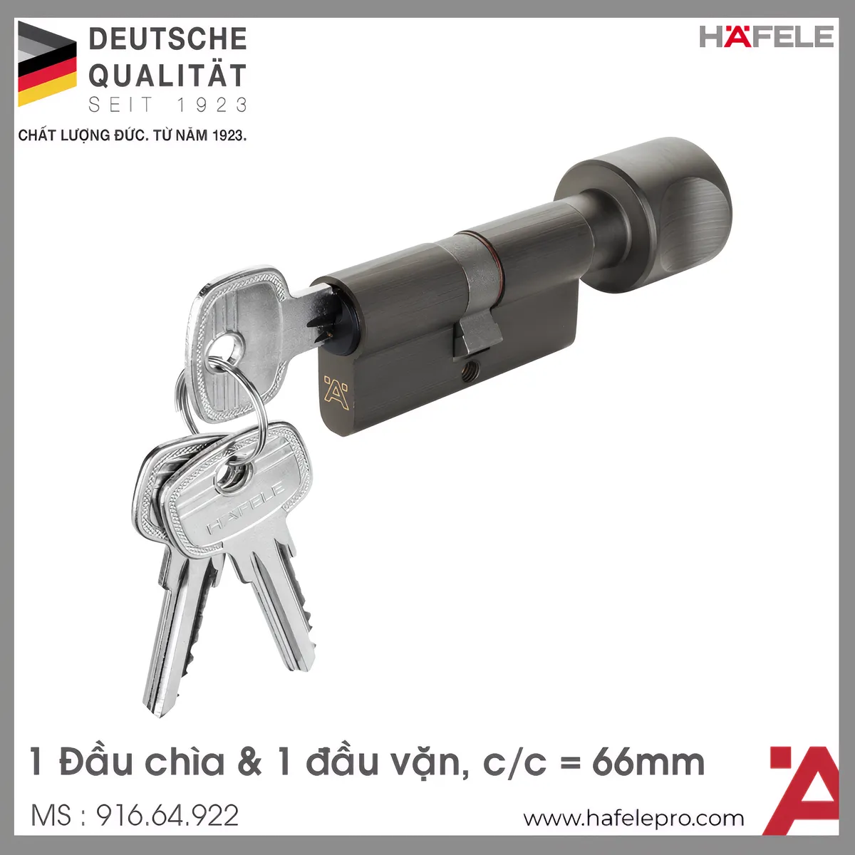 Ruột Khóa 1 Đầu Chìa 1 Đầu Vặn 66mm Hafele 916.64.922
