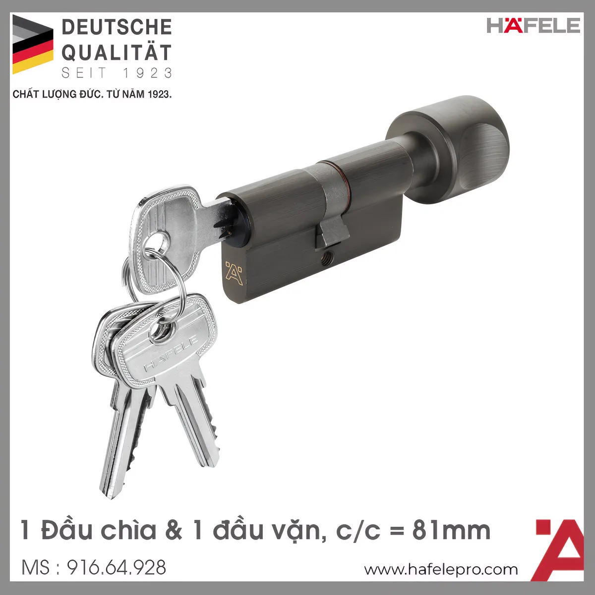 Ruột Khóa 1 Đầu Chìa 1 Đầu Vặn 81mm Hafele 916.64.928