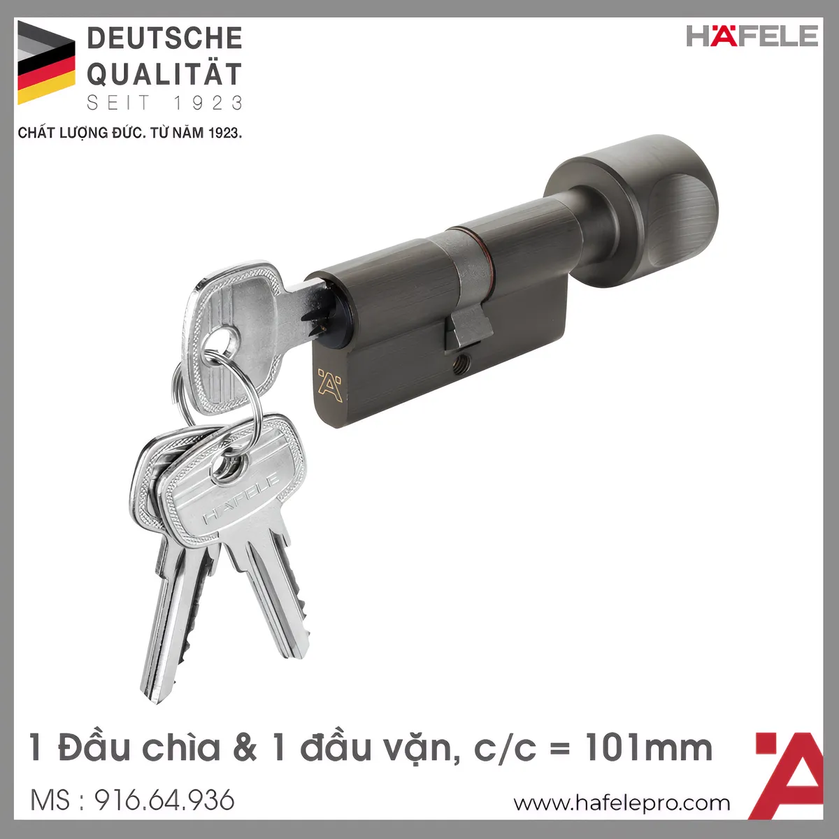 Ruột Khóa 1 Đầu Chìa 1 Đầu Vặn 101mm Hafele 916.64.936