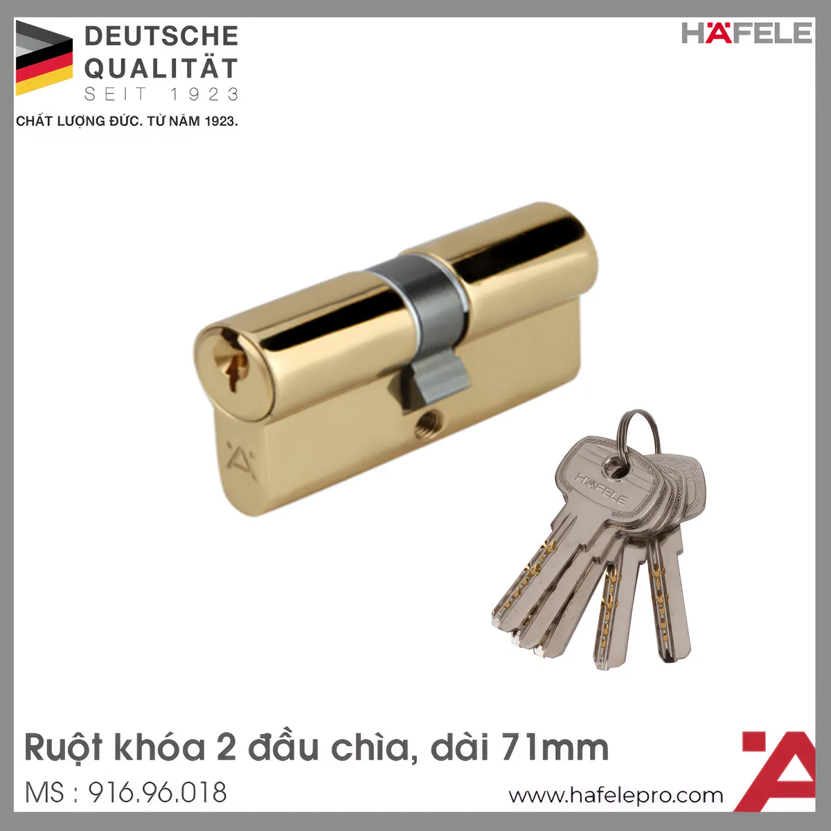 Ruột Khóa 2 Đầu Chìa 71mm Hafele 916.96.018