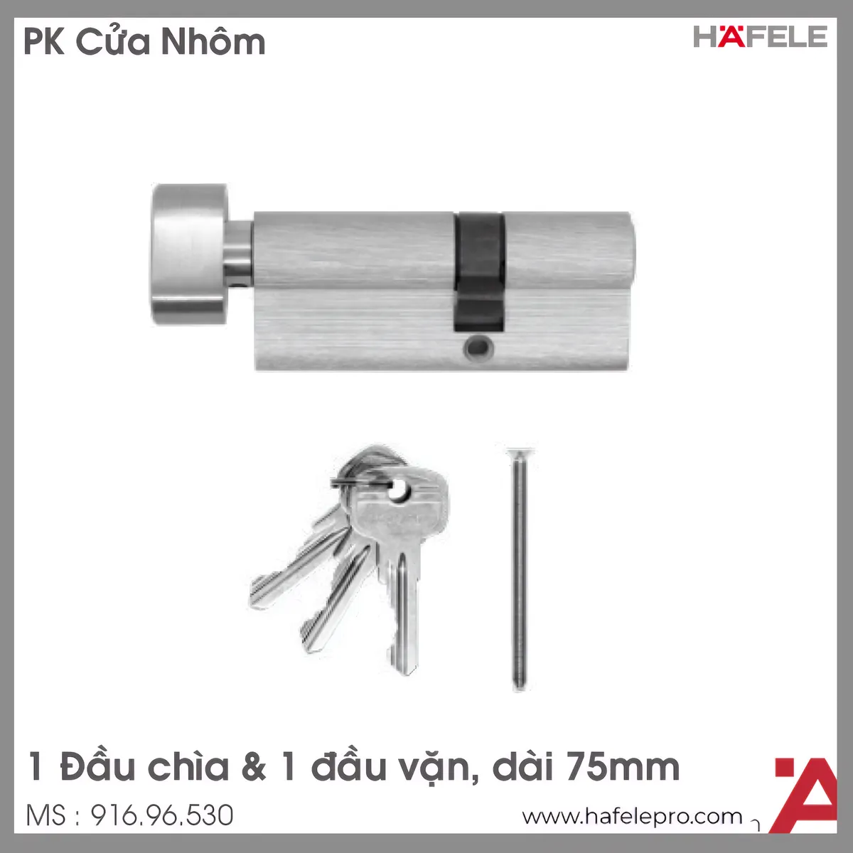 Ruột Khóa Cửa Nhôm 1 Chìa 1 Vặn 75mm Hafele 916.96.530