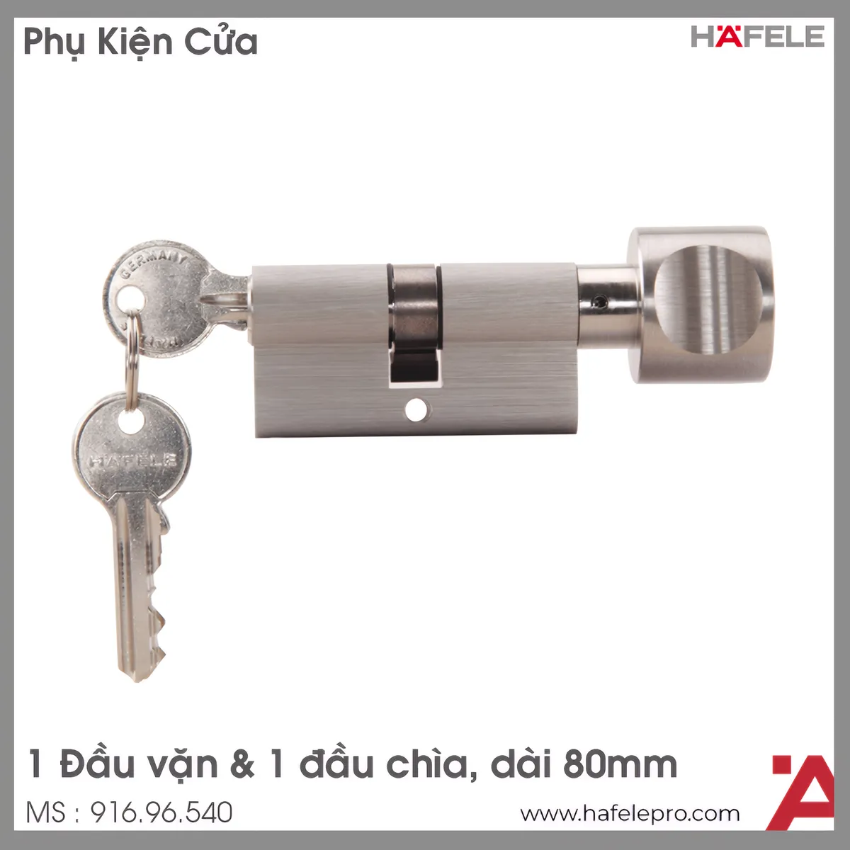 Ruột Khóa 1 Vặn 1 Chìa 80mm Hafele 916.96.540