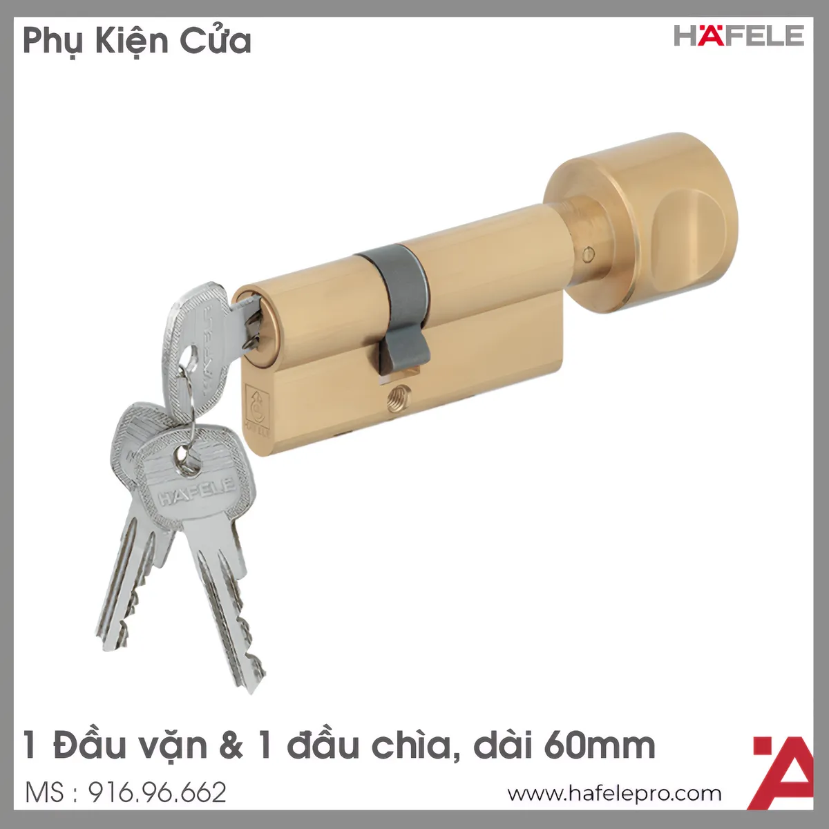 Ruột Khóa 1 Đầu Vặn 1 Đầu Chìa 60mm Hafele 916.96.662