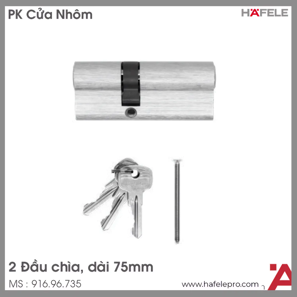 Ruột Khóa Cửa Nhôm 2 Đầu Chìa 75mm Hafele 916.96.735