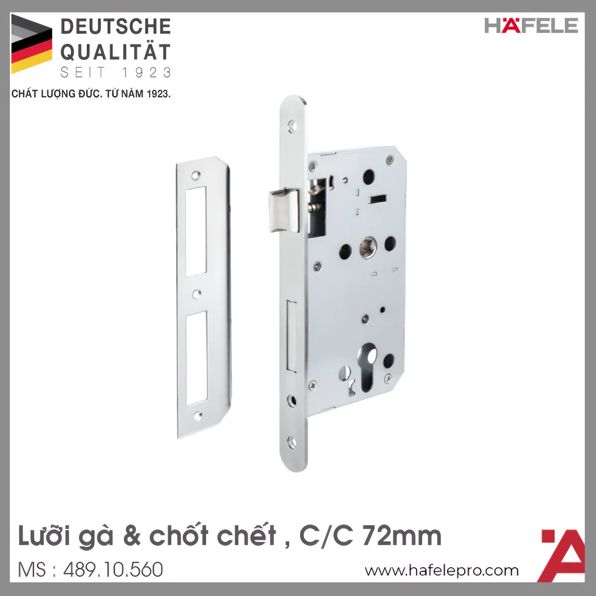 Thân Khóa Lưỡi Gà Chốt Chết C/C 72mm Hafele 489.10.560