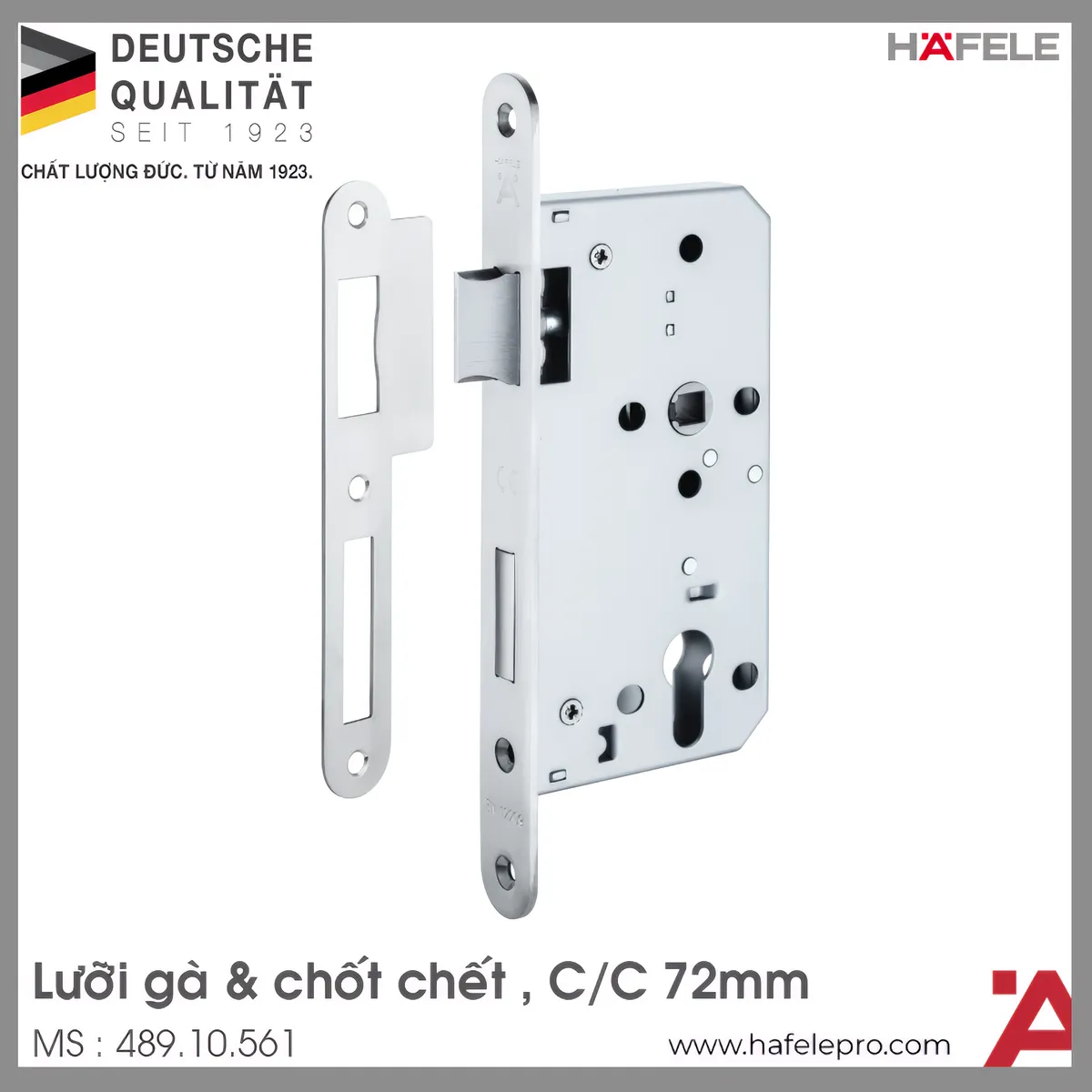Thân Khóa Lưỡi Gà Chốt Chết C/C 72mm Hafele 489.10.561