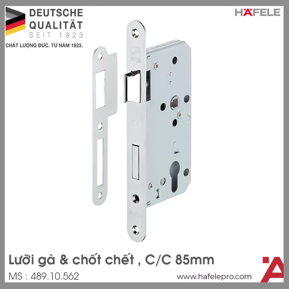 Thân Khóa Lưỡi Gà Chốt Chết C/C 85mm Hafele 489.10.562