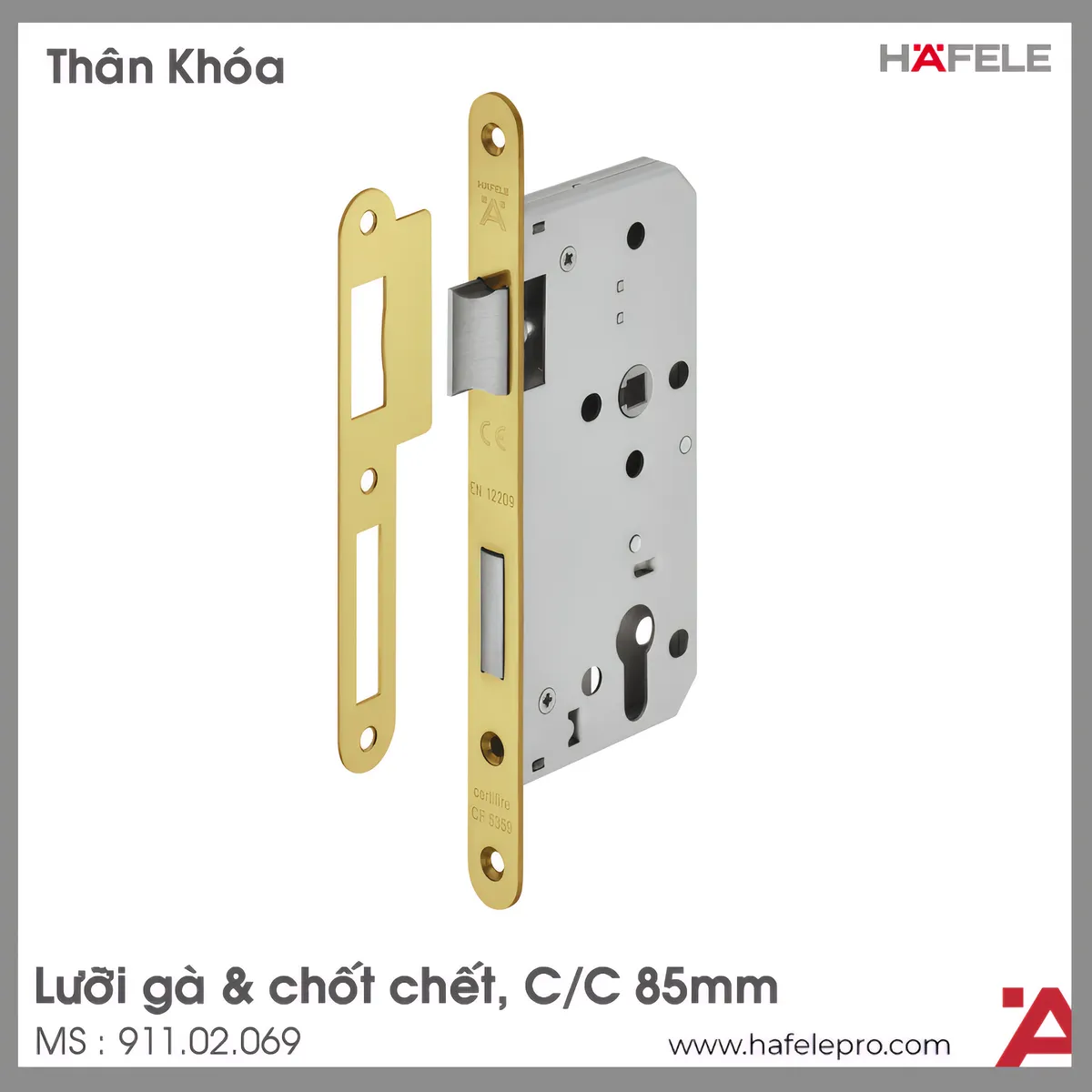Thân Khóa Lưỡi Gà Chốt Chết C/C 85mm Hafele 911.02.069