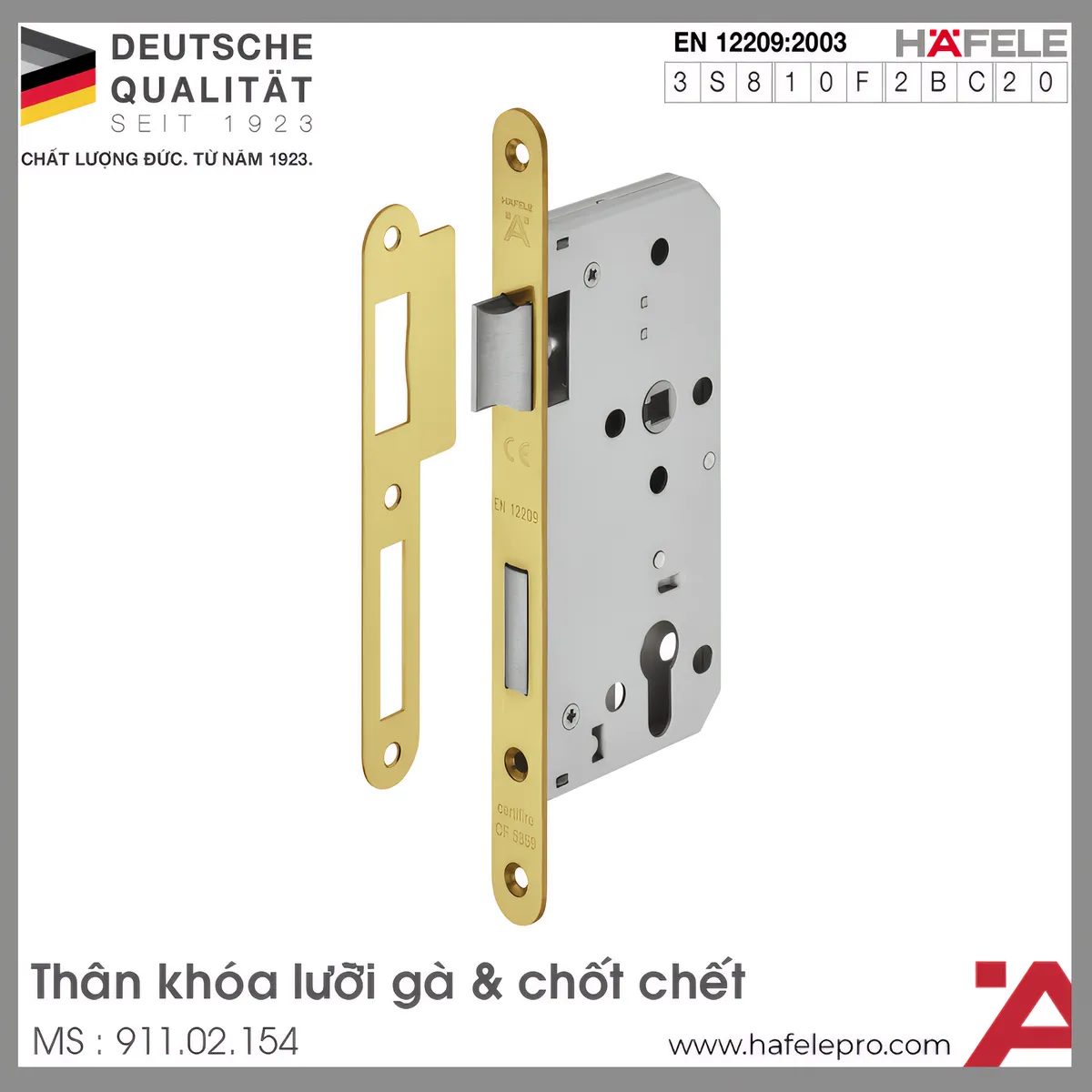 Thân Khóa Lưỡi Gà Chốt Chết C/C 72mm Hafele 911.02.154