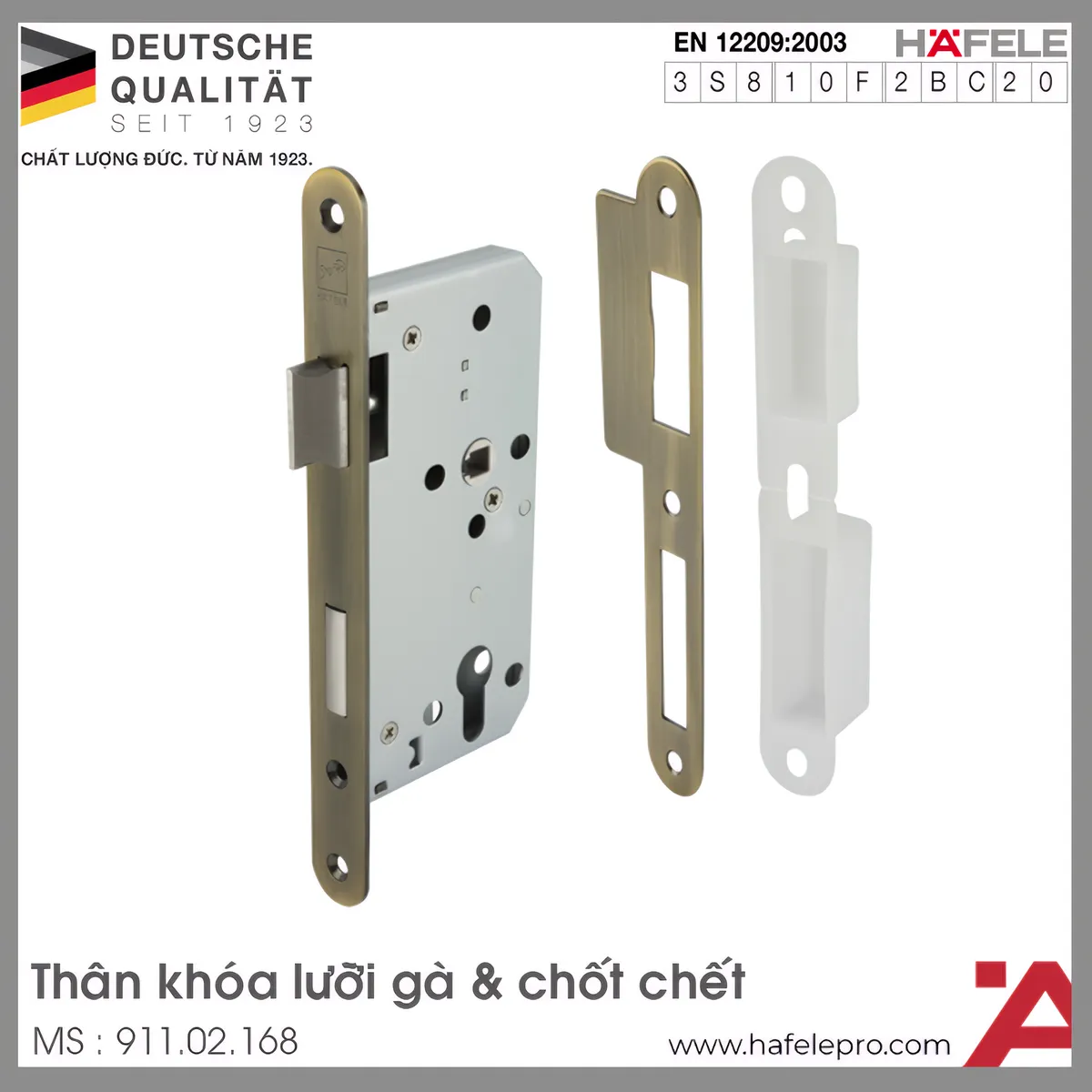 Thân Khóa Lưỡi Gà Chốt Chết C/C 72mm Hafele 911.02.168