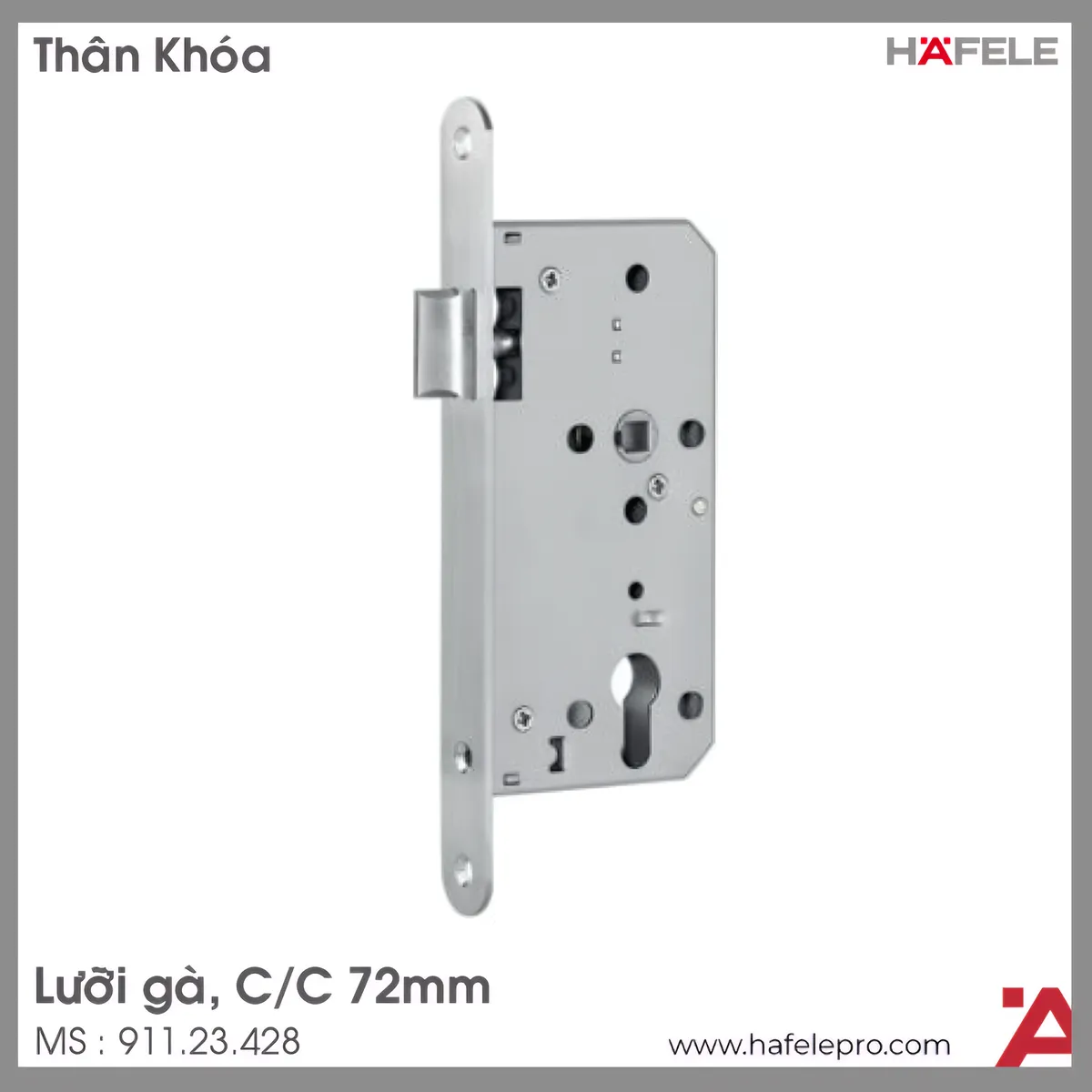Thân Khóa Lưỡi Gà C/C 72mm Hafele 911.23.428