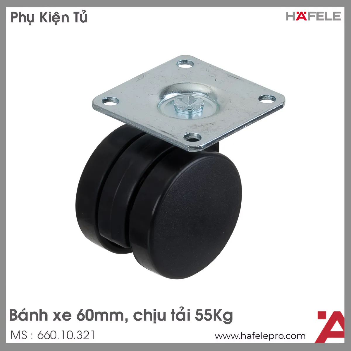 Bánh Xe Đôi 60mm Chịu Tải 55Kg Hafele 660.10.321