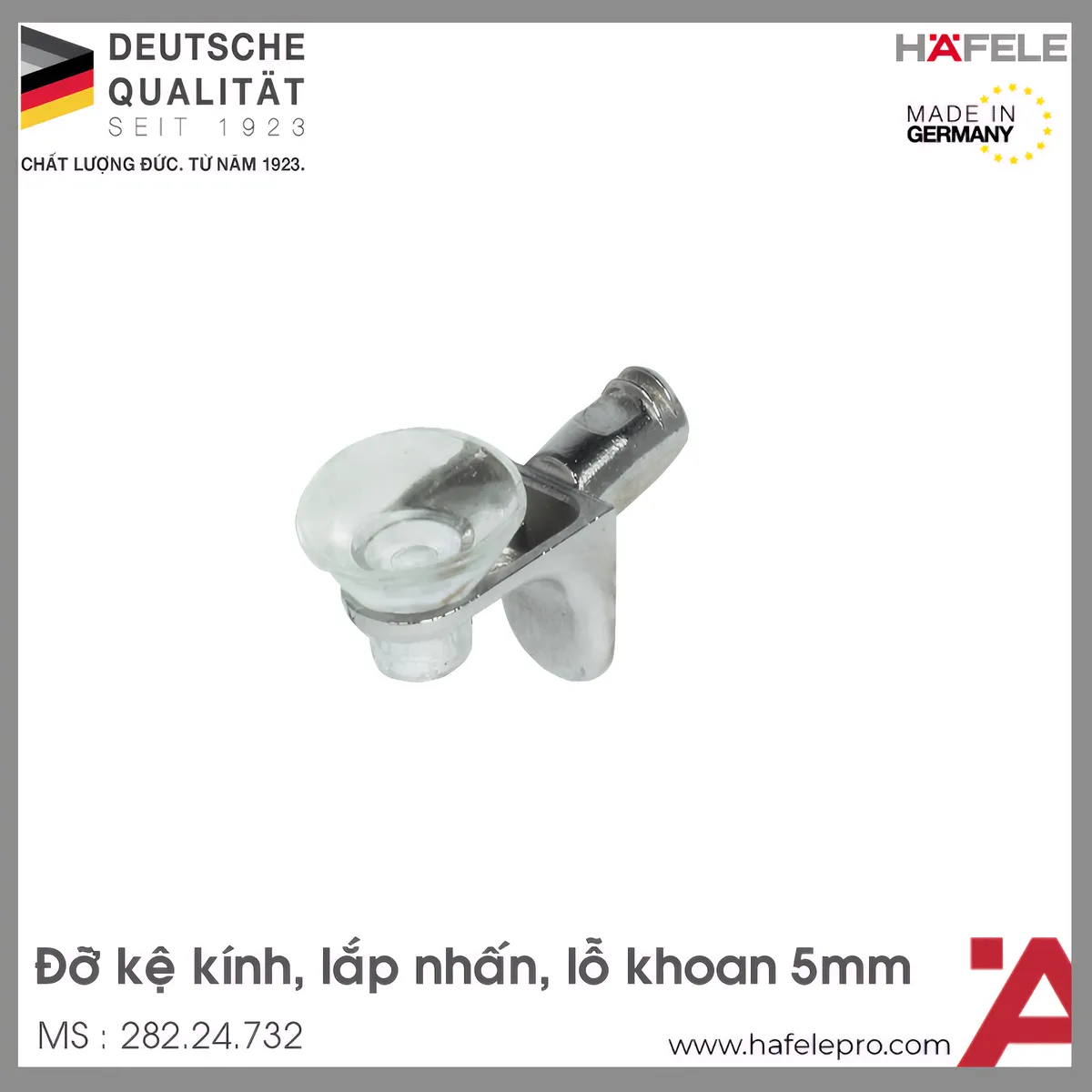 Chốt Đỡ Cửa Kính Lắp Nhấn Hafele 282.24.732