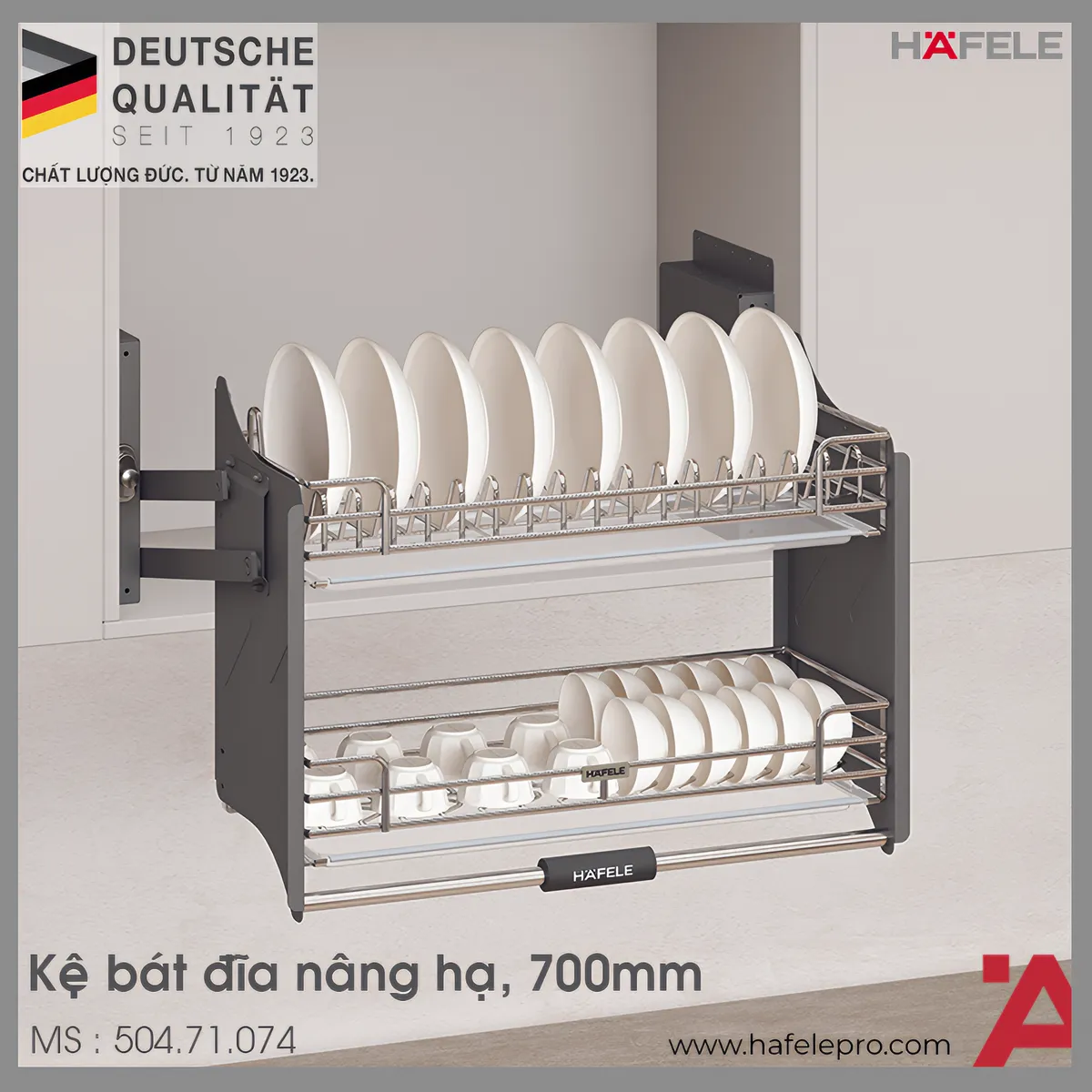 Kệ Chén Đĩa Nâng Hạ Oria 700mm Hafele 504.71.074