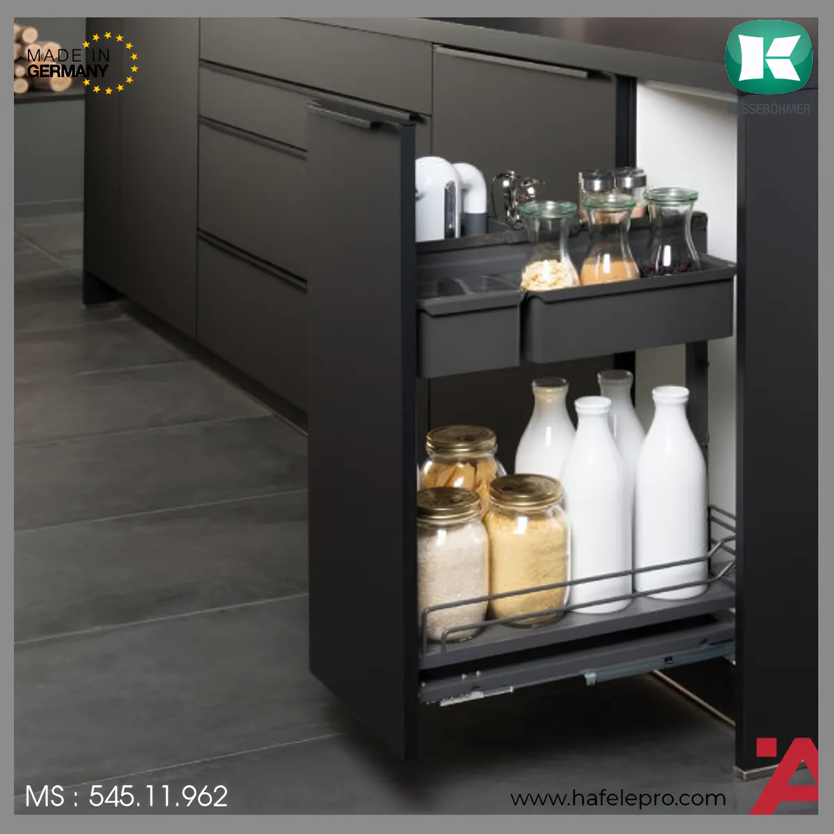 Bộ Rổ Kéo Dipensa Junior III 300mm Màu Đen Hafele 545.11.962