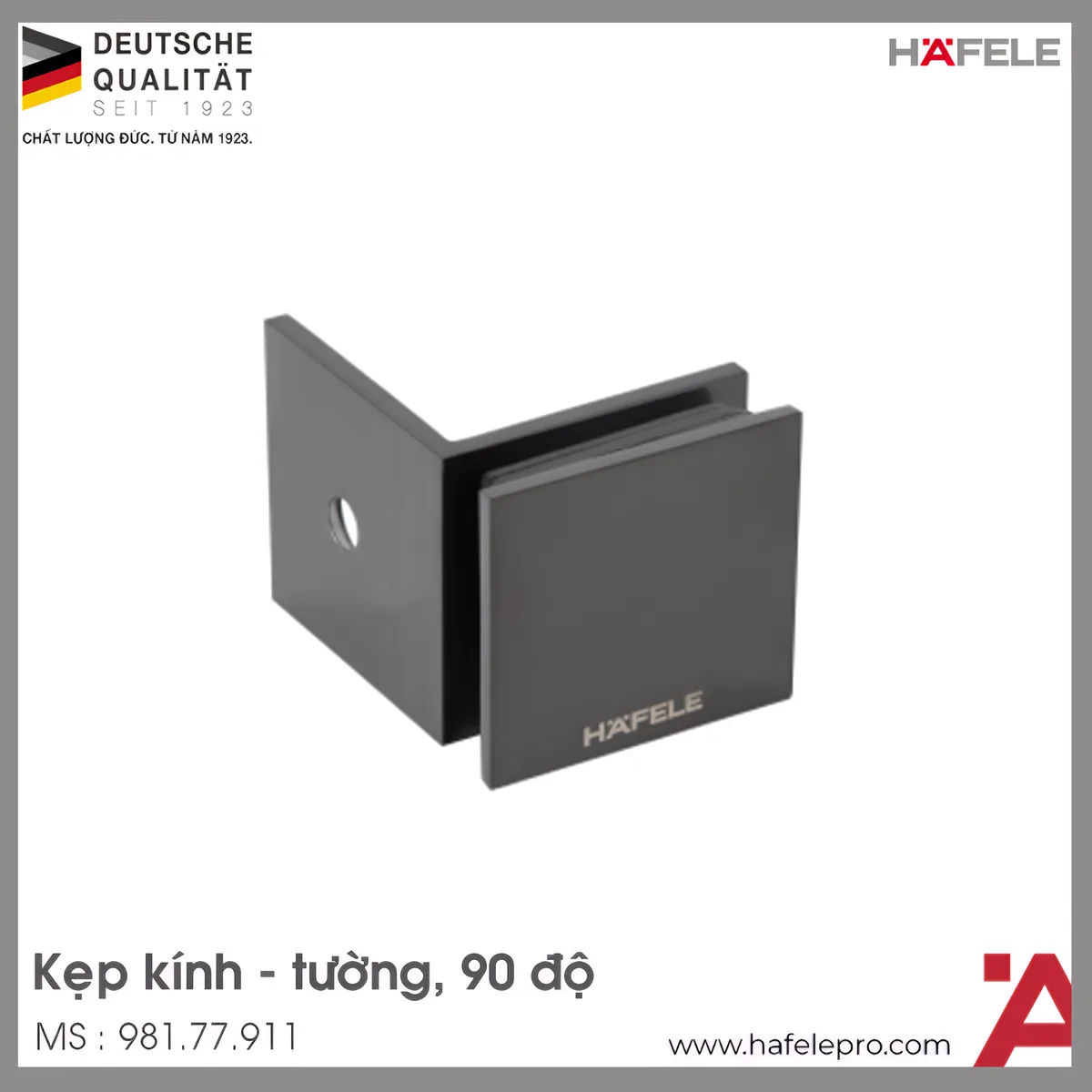 Kẹp Kính Tường 90º Có Đế Màu Đen Hafele 981.77.911