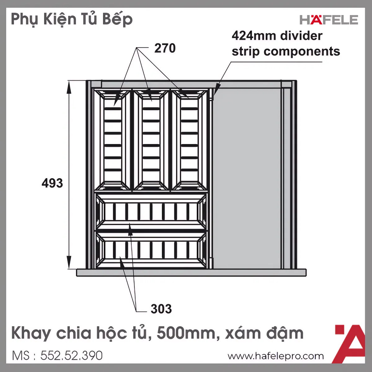 Khay Chia Ngăn Kéo 500mm Bằng Inox Hafele 552.52.390