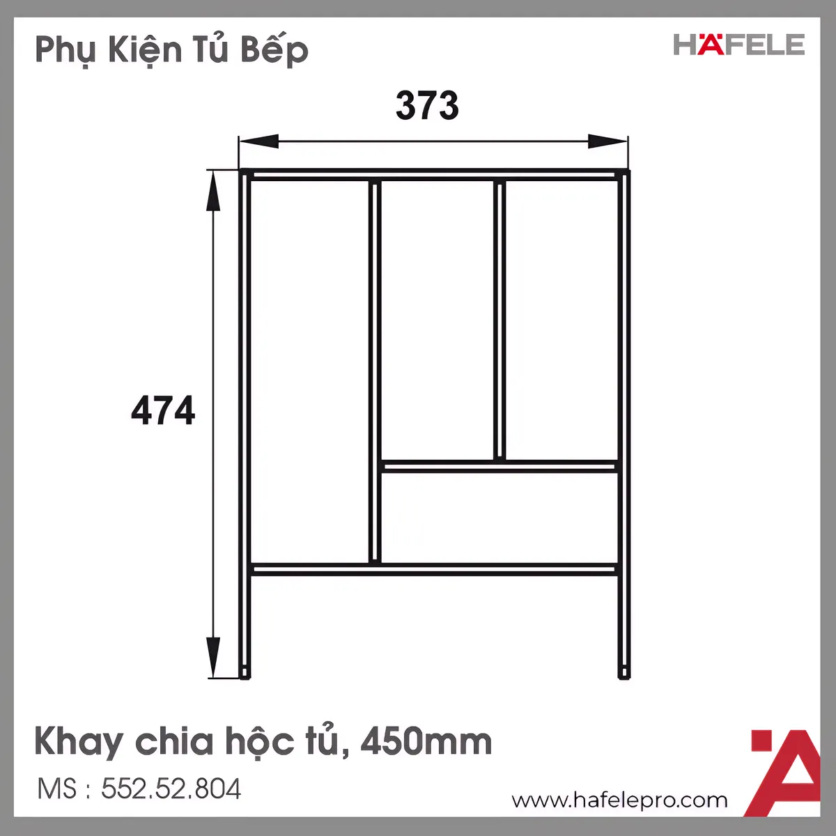 Khay Chia Ngăn Kéo Rộng 450mm Hafele 552.52.804