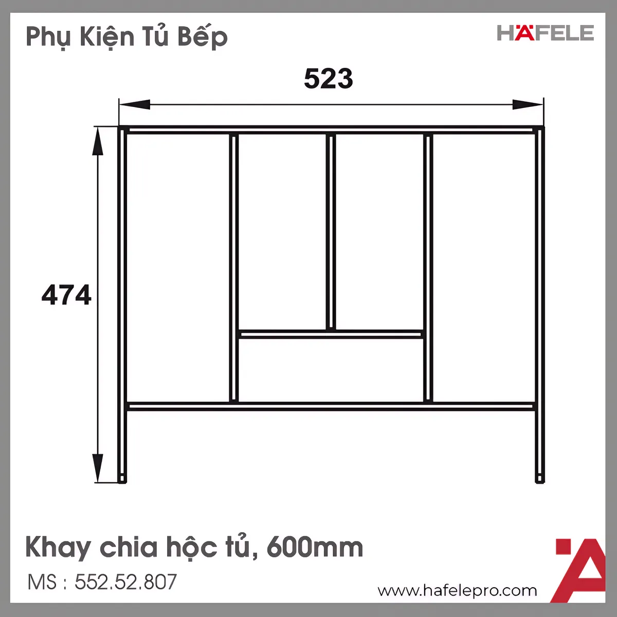 Khay Chia Ngăn Kéo Rộng 600mm Hafele 552.52.807