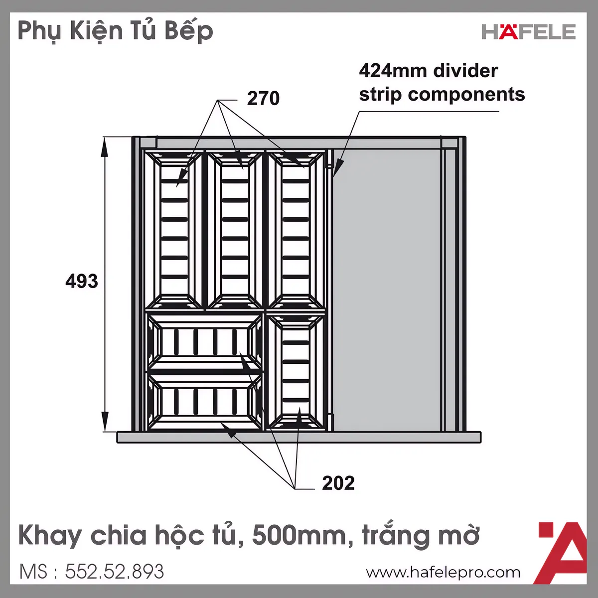 Khay Chia Ngăn Kéo 500mm Bằng Inox Hafele 552.52.893