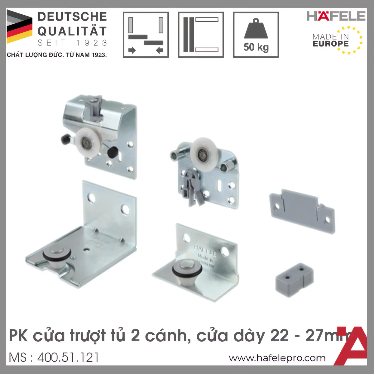 Phụ Kiện Cửa Trượt Tủ Slido Classic 50VFSR Hafele 400.51.121