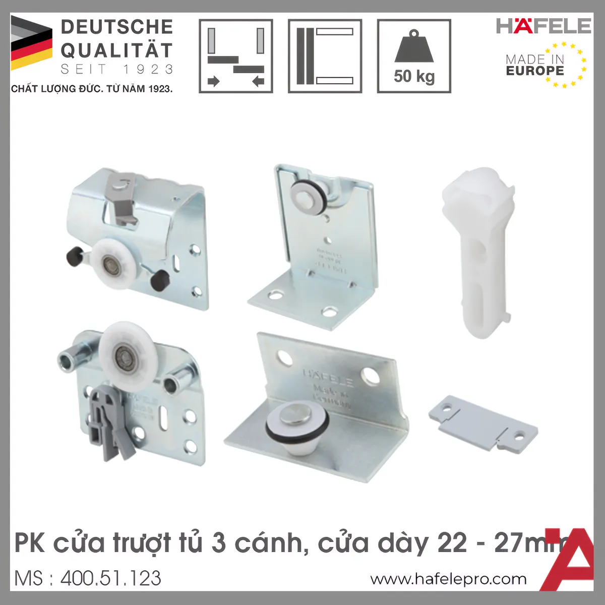 Phụ Kiện Cửa Trượt Tủ Slido Classic 50VFSR Hafele 400.51.123