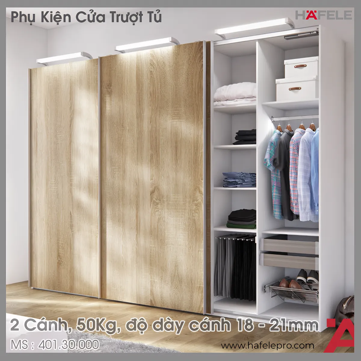 Phụ Kiện Cửa Trượt Tủ Slido Classic 50 IF Hafele 401.30.000