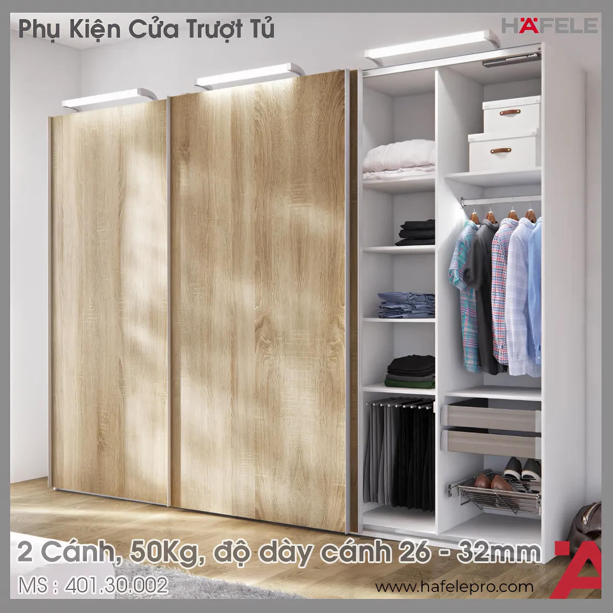 Phụ Kiện Cửa Trượt Tủ Slido Classic 50 IF Hafele 401.30.002