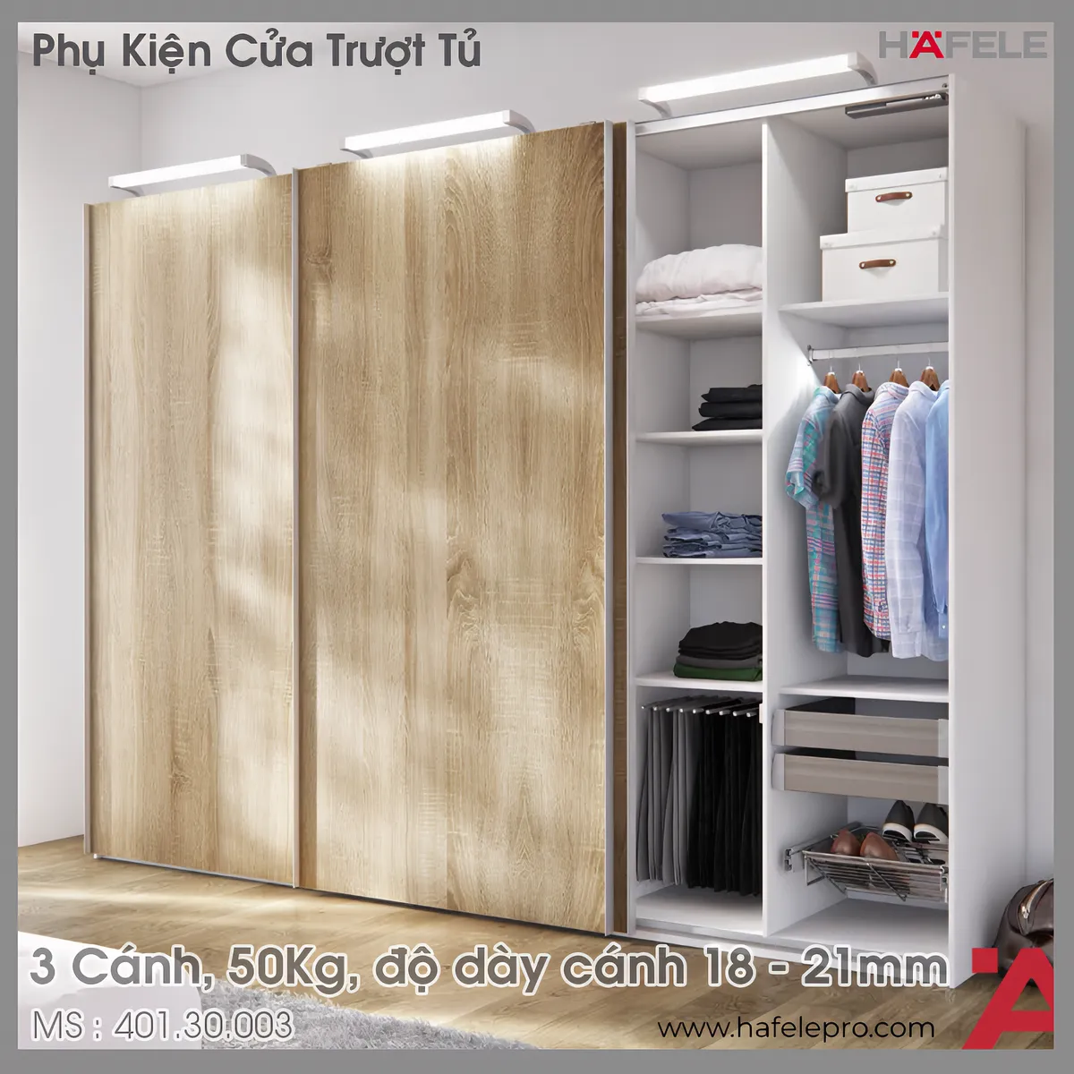Phụ Kiện Cửa Trượt Tủ Slido Classic 50 IF Hafele 401.30.003