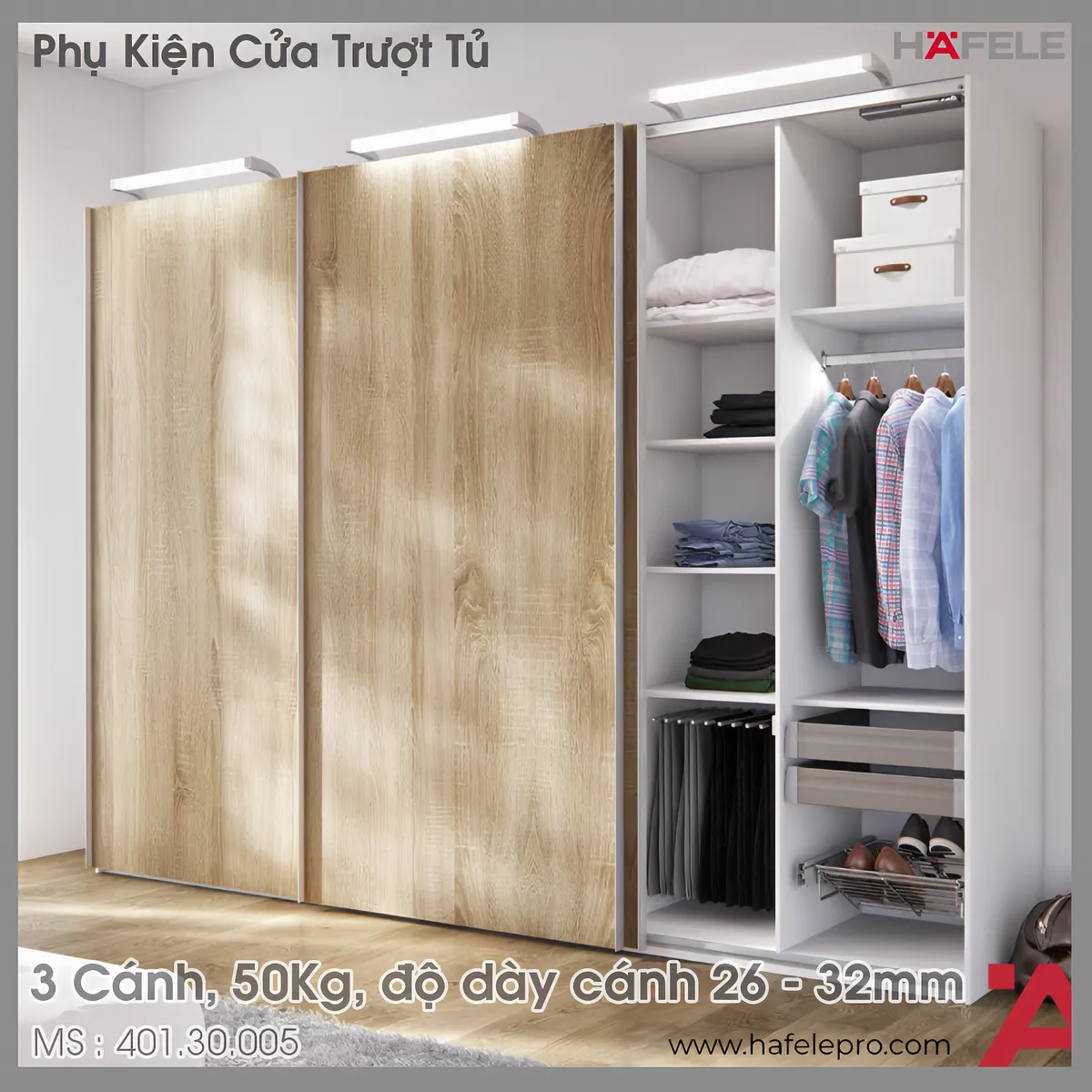 Phụ Kiện Cửa Trượt Tủ Slido Classic 50 IF Hafele 401.30.005