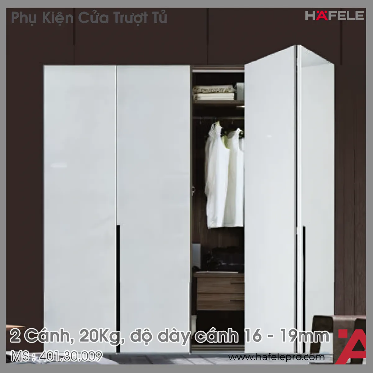 Phụ Kiện Cửa Trượt Tủ Slido Fold 20VF Hafele 401.30.009