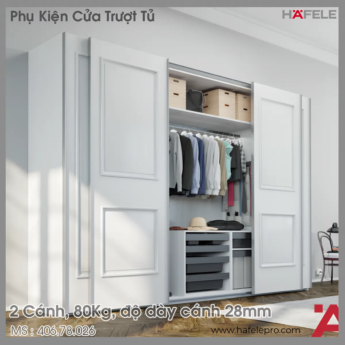Phụ Kiện Cửa Trượt Tủ Slido Space Air 80VF Hafele 406.78.026