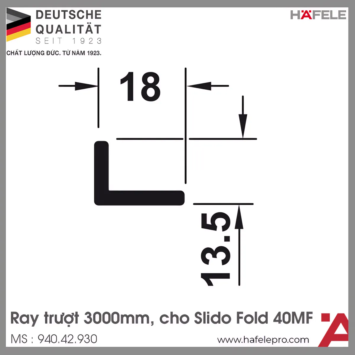 Ray Trượt Trên 3000mm Cho Slido Fold 40MF Hafele 940.42.930