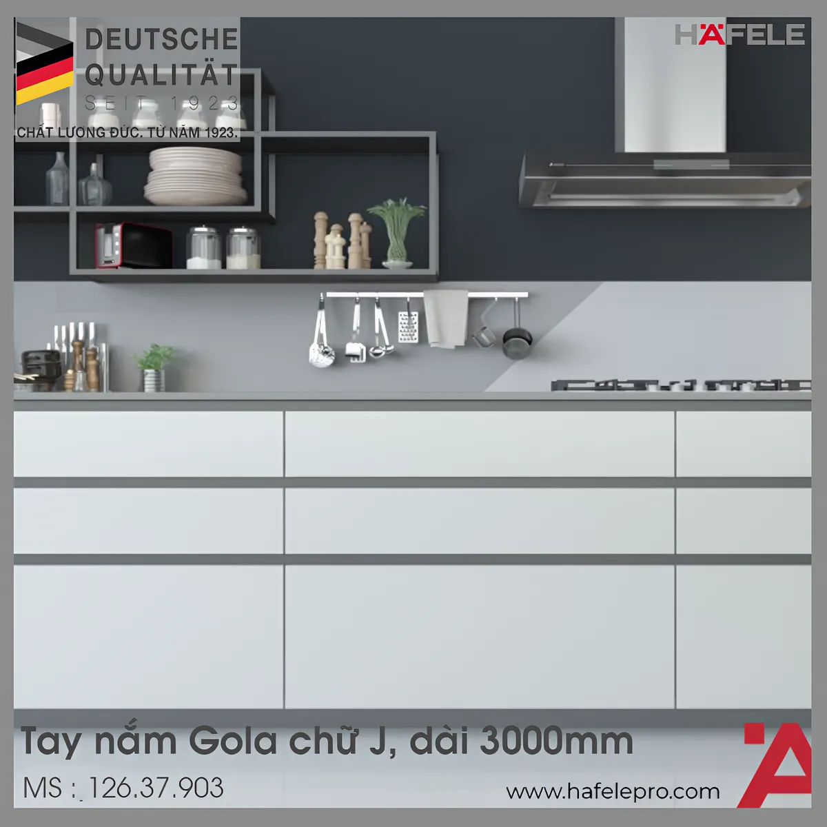Tay Nắm Tủ Ngang Gola Chữ J 2800mm Hafele 126.37.903