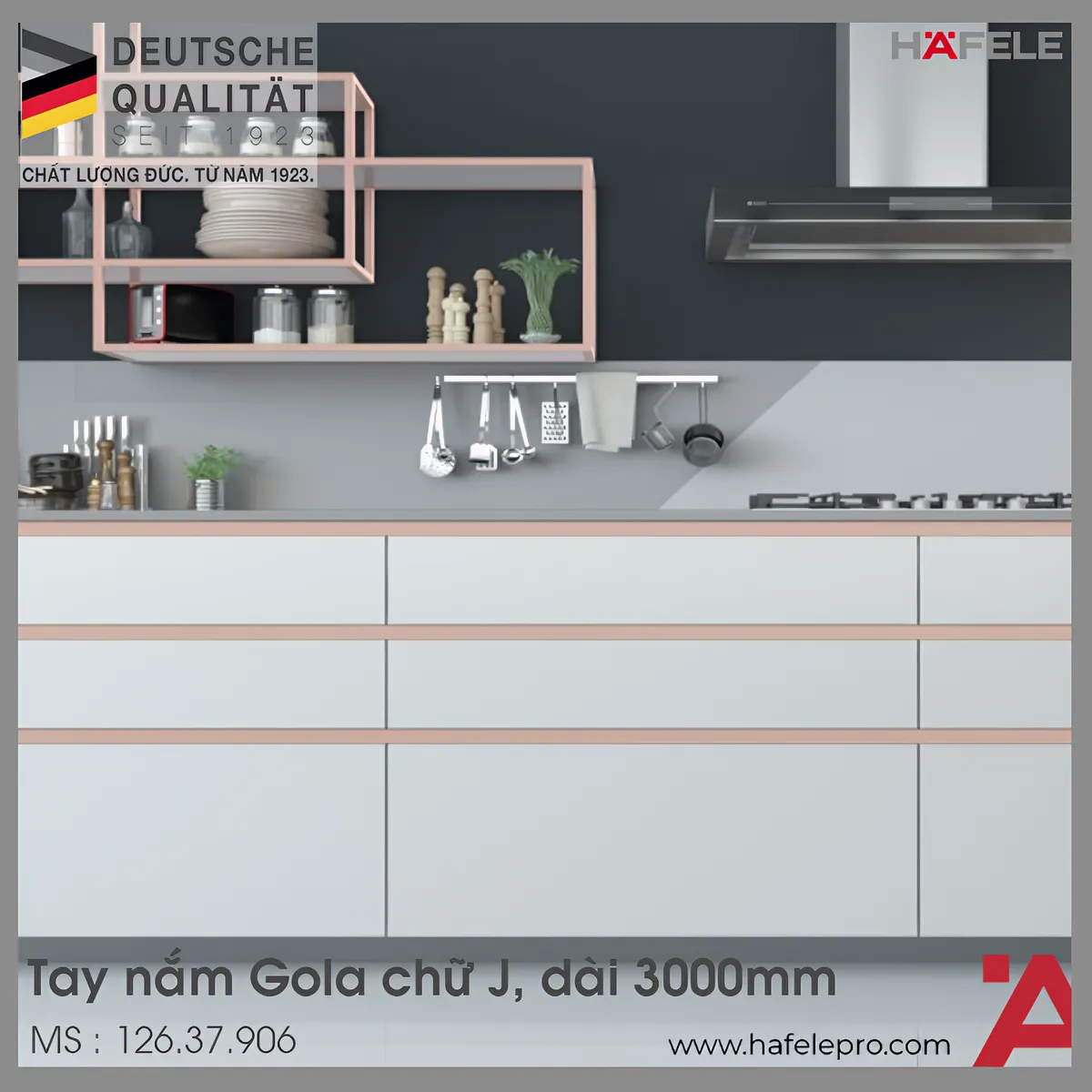 Tay Nắm Tủ Ngang Gola Chữ J 2800mm Hafele 126.37.906