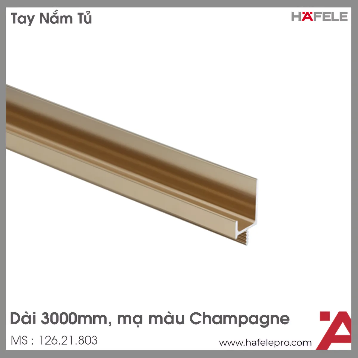 Tay Nắm Dạng Thanh Nhôm 3000mm Hafele 126.21.803