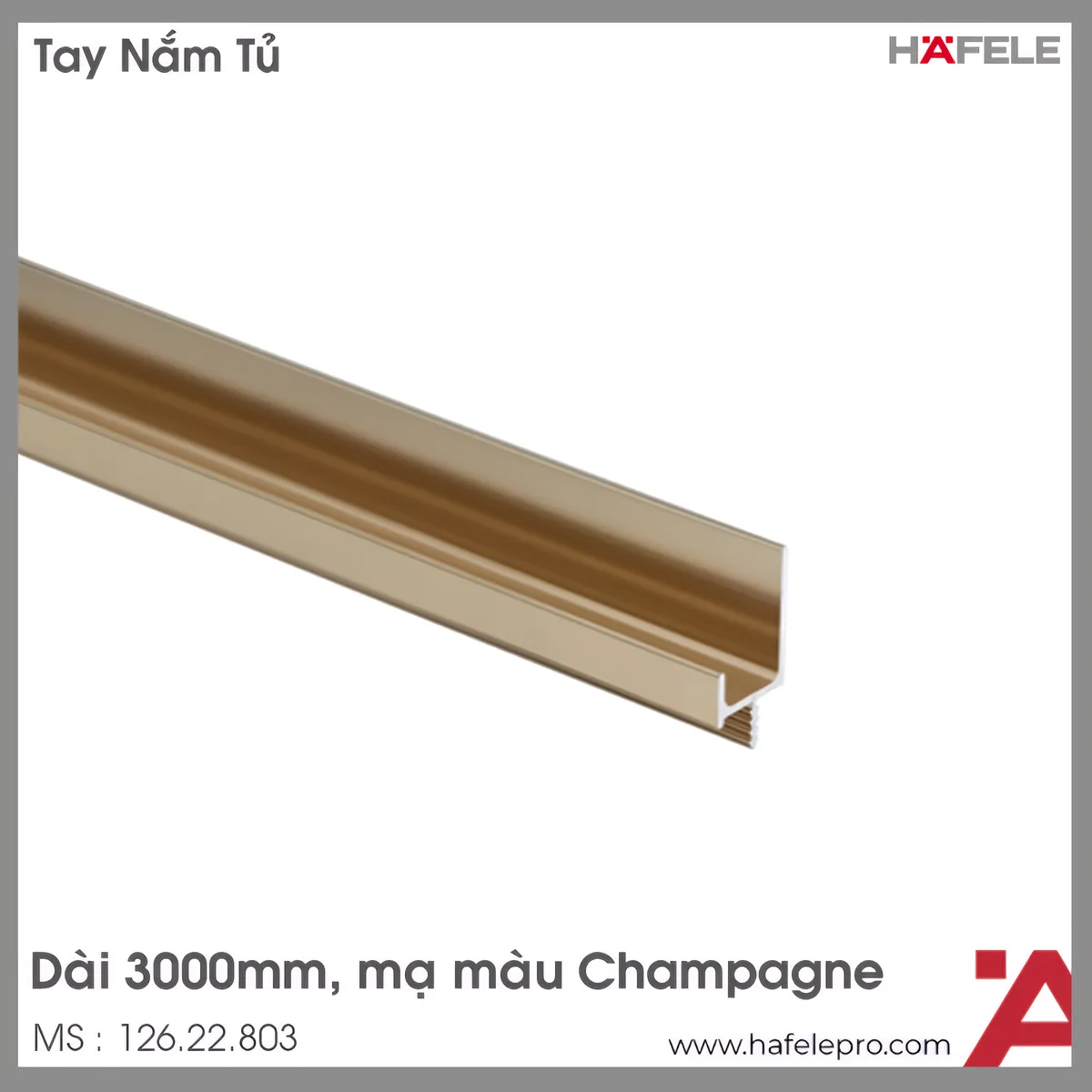Tay Nắm Dạng Thanh Nhôm 3000mm Hafele 126.22.803