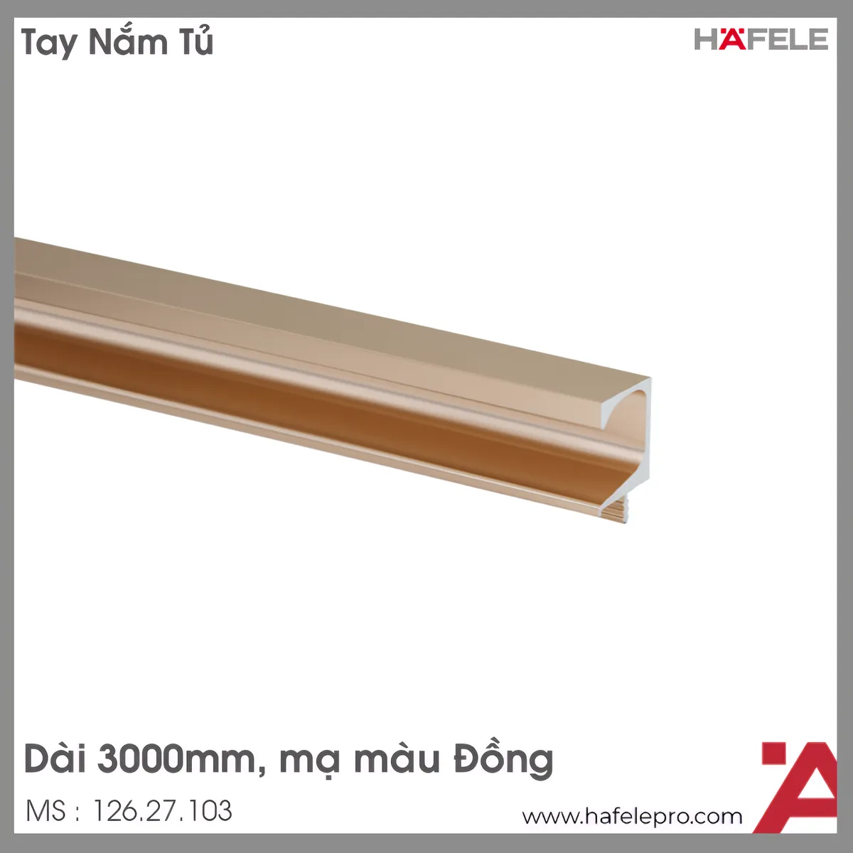 Tay Nắm Dạng Thanh Nhôm 3000mm Hafele 126.27.103
