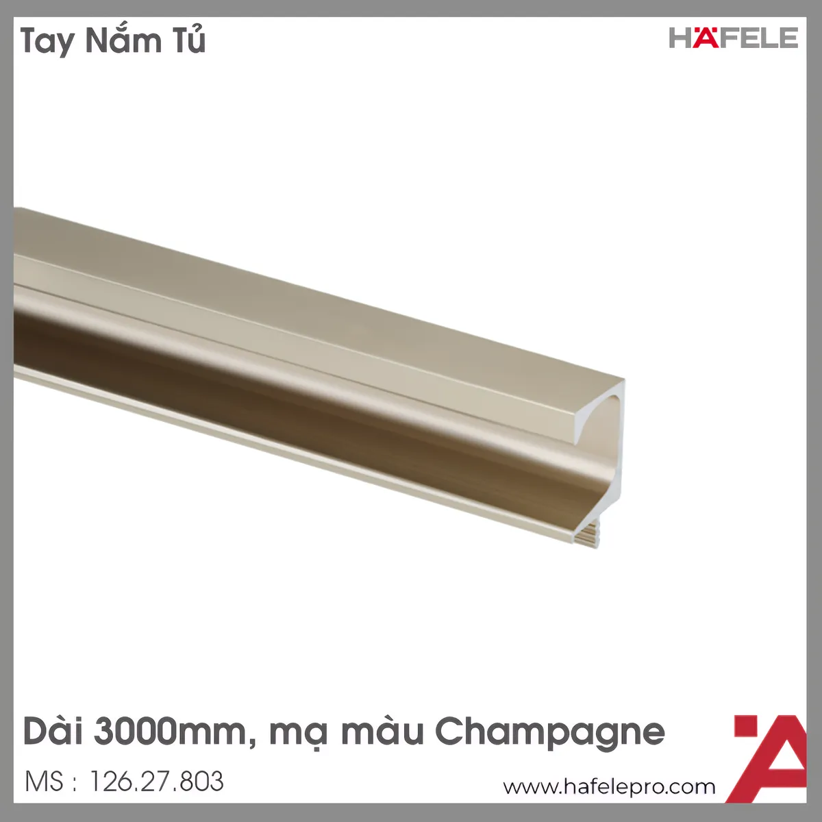 Tay Nắm Dạng Thanh Nhôm 3000mm Hafele 126.27.803