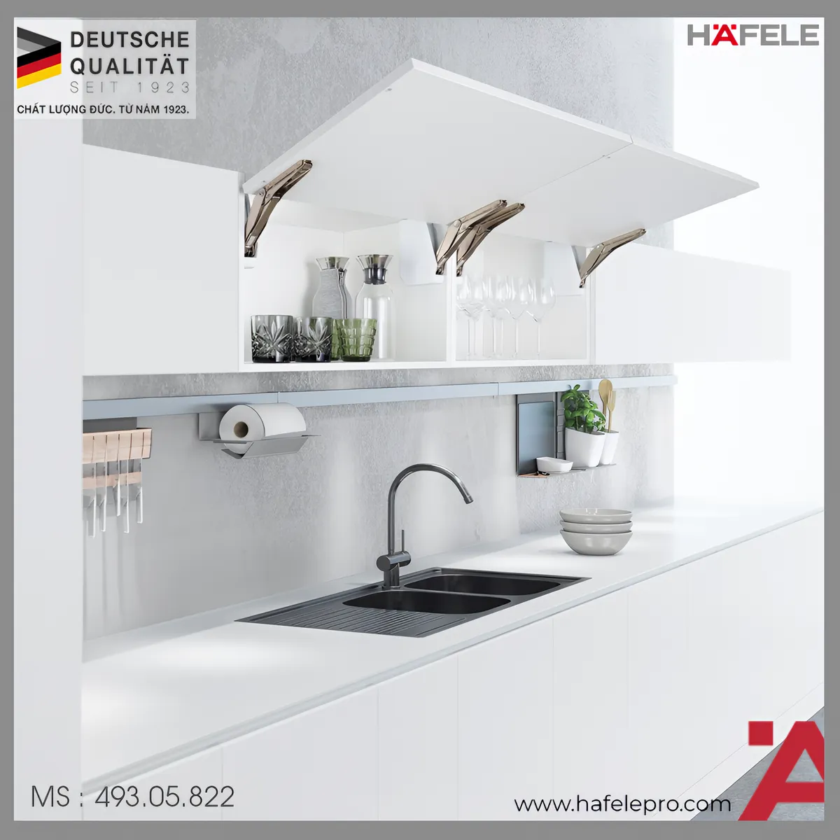 Bộ Tay Nâng Free Flap 1.7 Màu Trắng Hafele 493.05.822