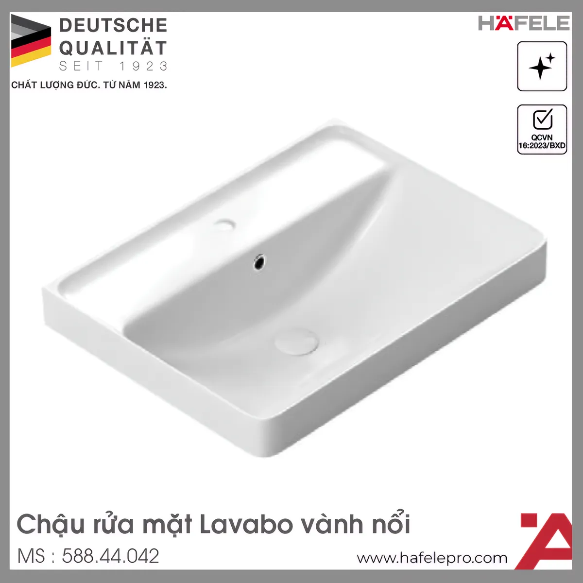 Chậu Rửa Mặt Lavabo Vành Nổi Hafele 588.44.042