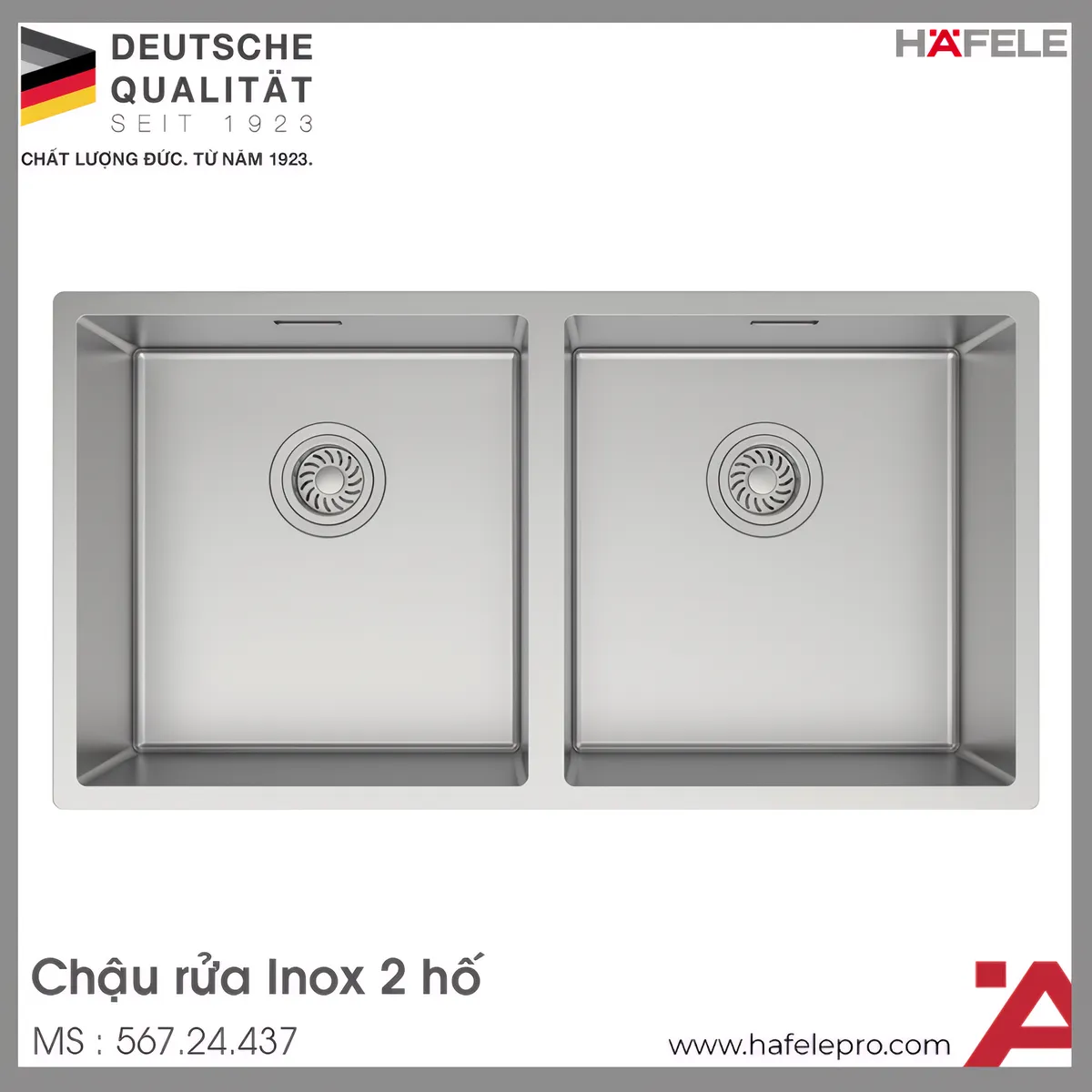 Chậu Rửa Chén Inox HS24-SSN2S-870 Hafele 567.24.437