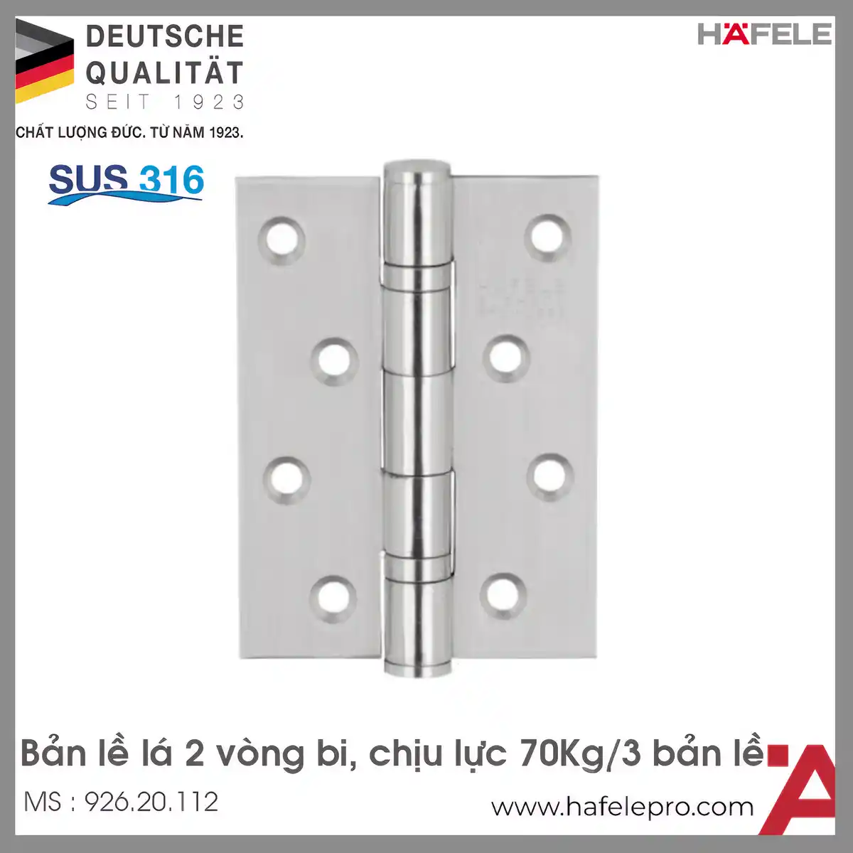 Bản Lề Lá 2 Vòng Bi 70Kg Hafele 926.20.112